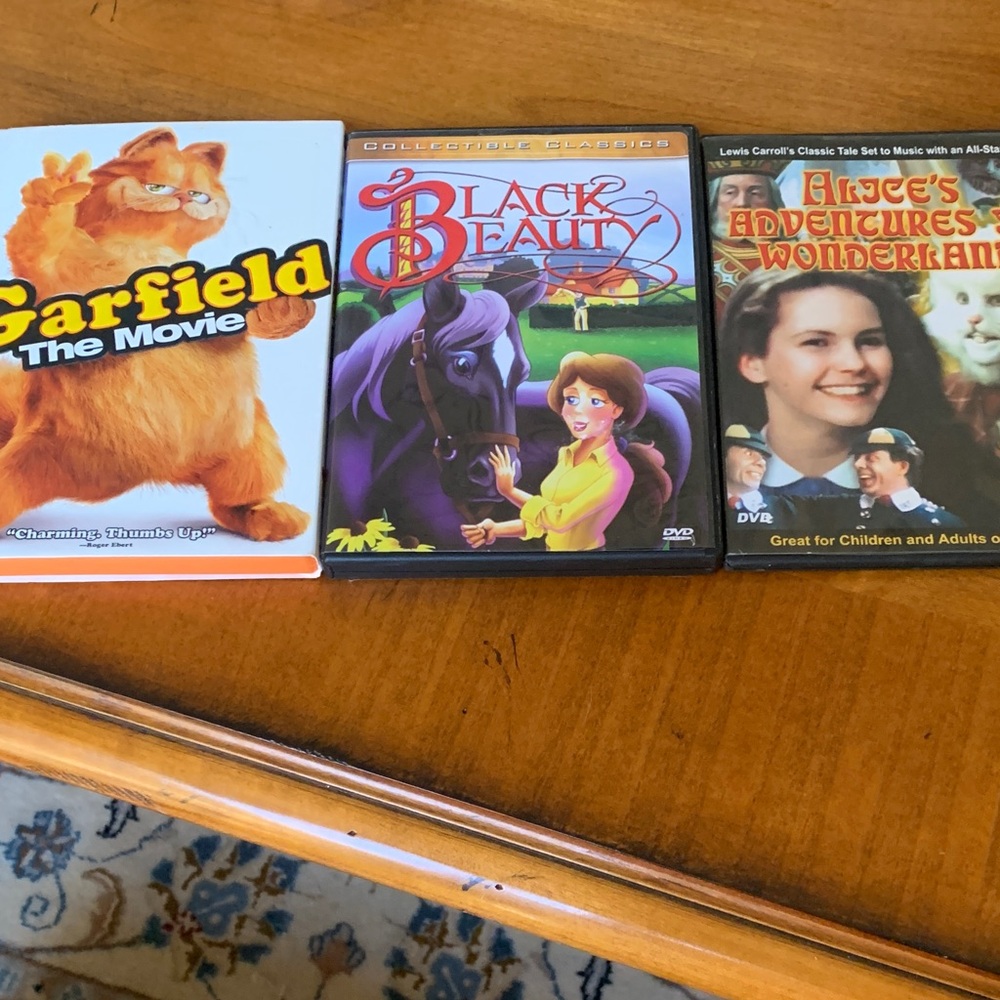 Garfield, Black Beauty, and Alice's Adventures DVDs